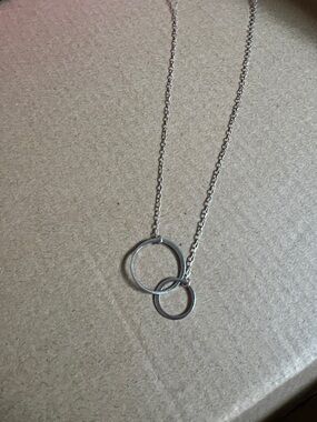 Silver Double Ring Pendant Necklace - Women Jewelry